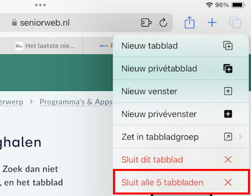 Tabbladen sluiten